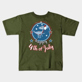 Happy 4th of July Cute Patriot Dinosaur Kids T-Shirt